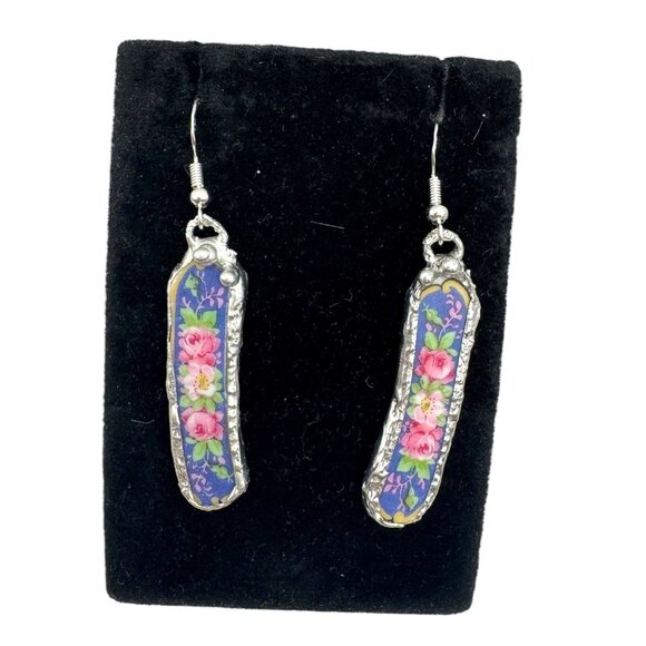 Broken China 925 Earrings From Rare Bavaria Tirschenreuth Franklin 4177 Plate - Picture 5 of 16